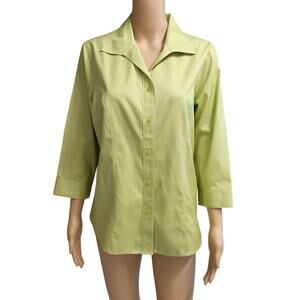 EUC Chico's Women's Size Large Green No-Iron Blouse Bust 42 Waist 38